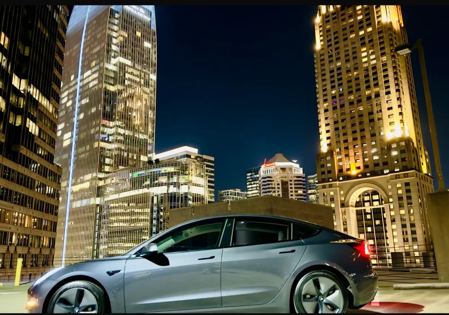 Midtown nights. Our Model 3, downtown Atlanta.